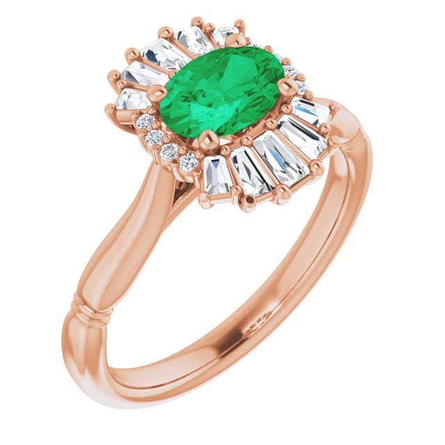 14K Rose Natural Emerald & 1/4 CTW Natural Diamond Ring